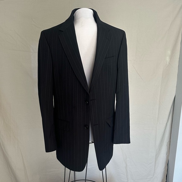 Pinstripe Palm Beach men’s suit jacket blazer 39 regular Delberts clothing black - Picture 3 of 15